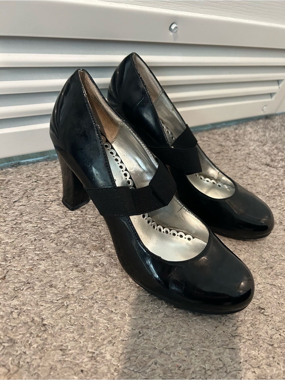 Rampage Black Patent Mary Jane Heels with Elastic Strap
